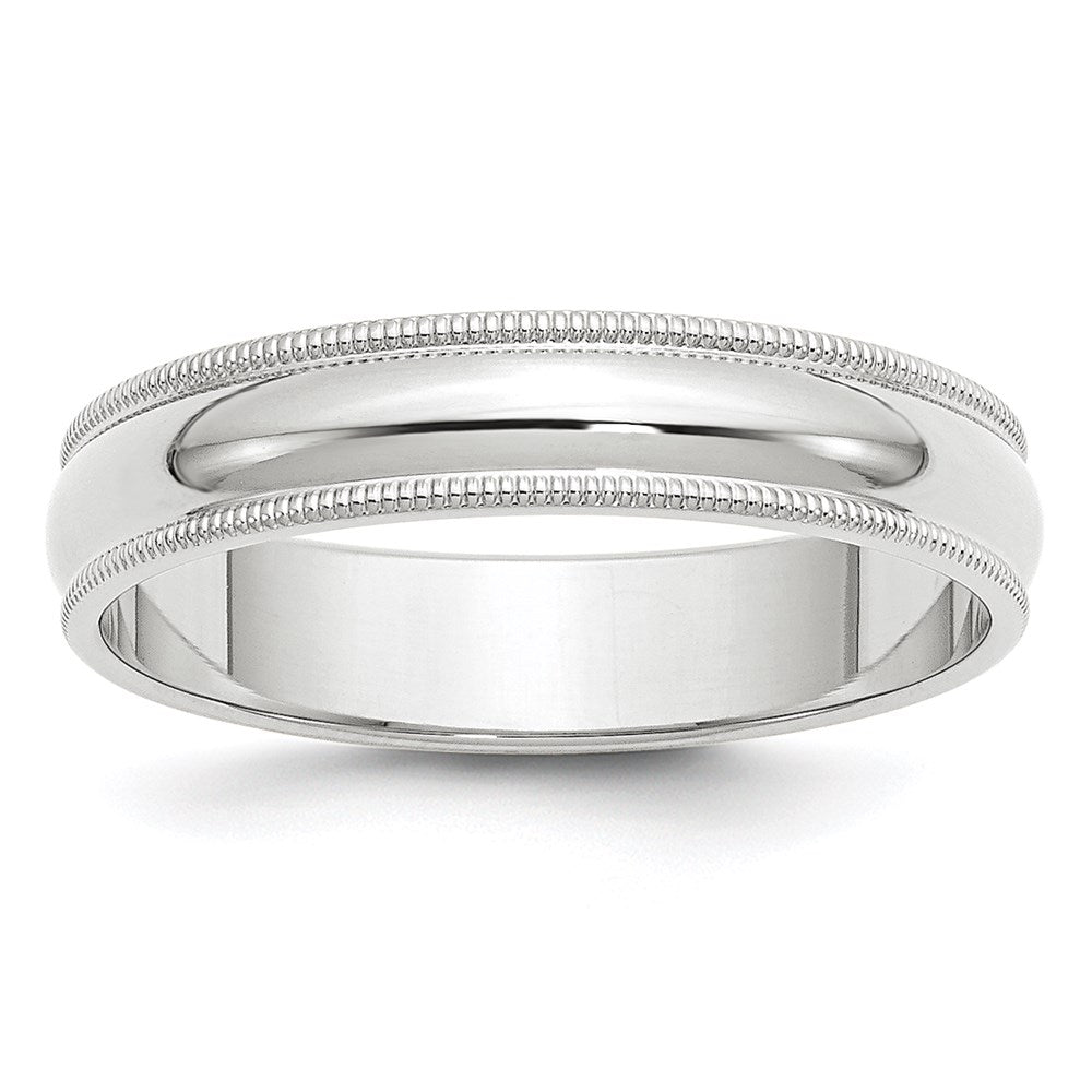 14K Weißgold 5 mm Ehering, halbrund mit Milgrain