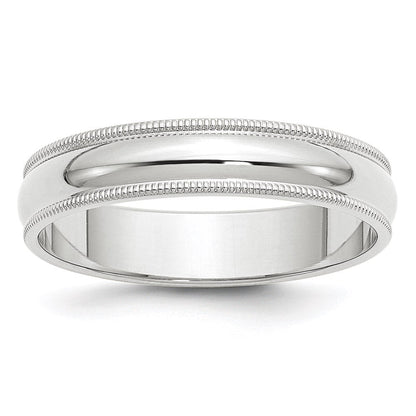 14K Weißgold 5 mm Ehering, halbrund mit Milgrain