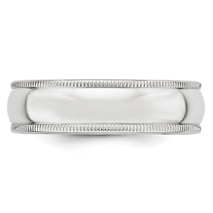 14K Weißgold 6 mm Ehering, halbrund mit Milgrain