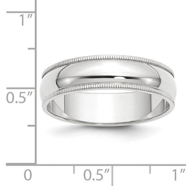 10K Weißgold 6 mm Ehering mit Milgrain, halbrund