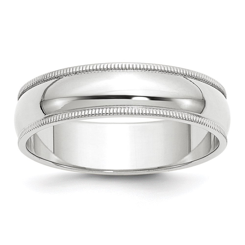 10K Weißgold 6 mm Ehering mit Milgrain, halbrund
