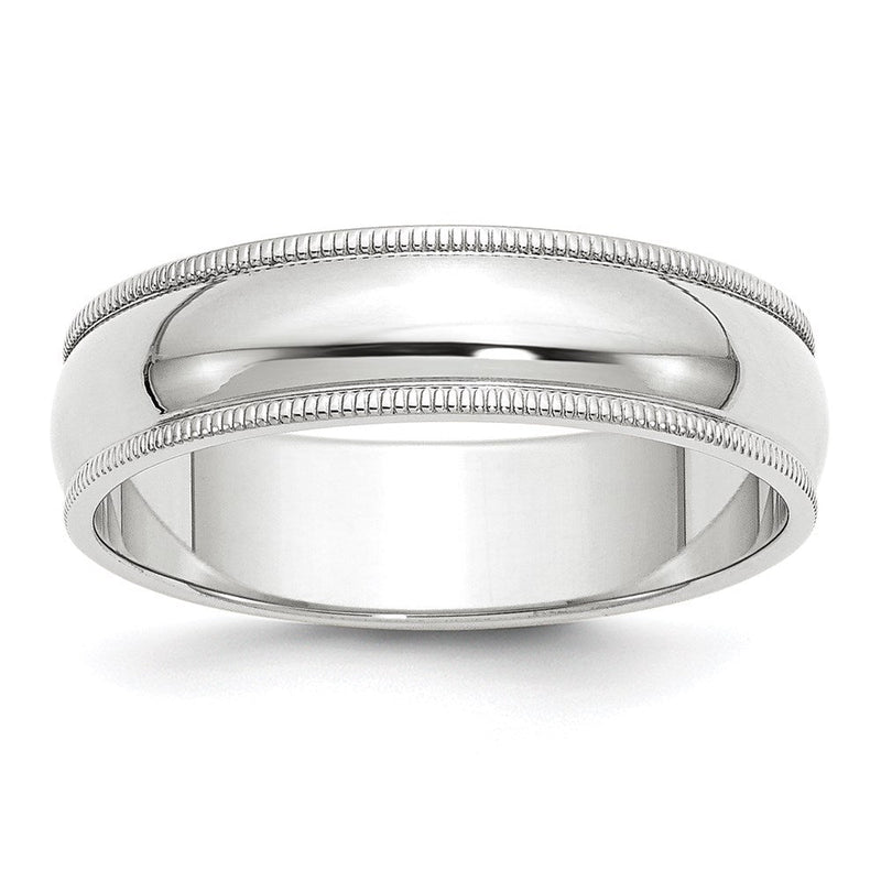 14K Weißgold 6 mm Ehering, halbrund mit Milgrain