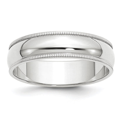 14K Weißgold 6 mm Ehering, halbrund mit Milgrain