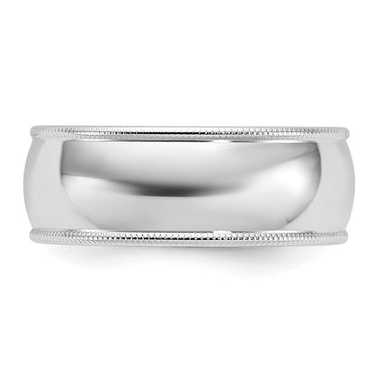 14K Weißgold 8 mm Milgrain halbrund Ehering