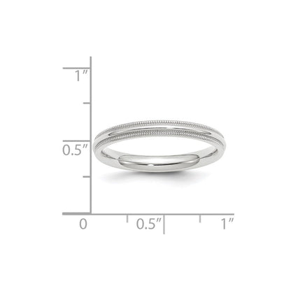 Ehering aus 14K Weißgold, 3 mm, halbrund mit Milgrain, Komfort-Passform