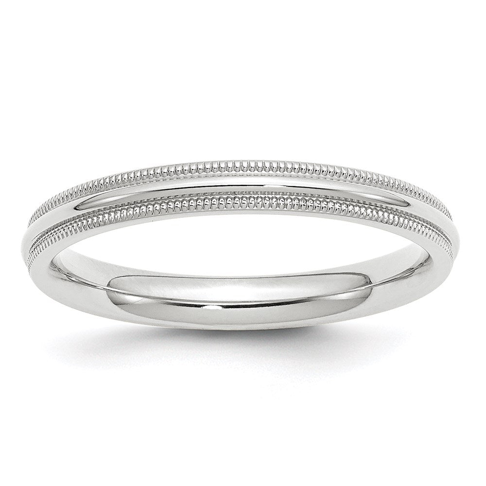 Ehering aus 14K Weißgold, 3 mm, halbrund mit Milgrain, Komfort-Passform