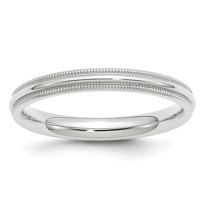 Ehering aus 14K Weißgold, 3 mm, halbrund mit Milgrain, Komfort-Passform