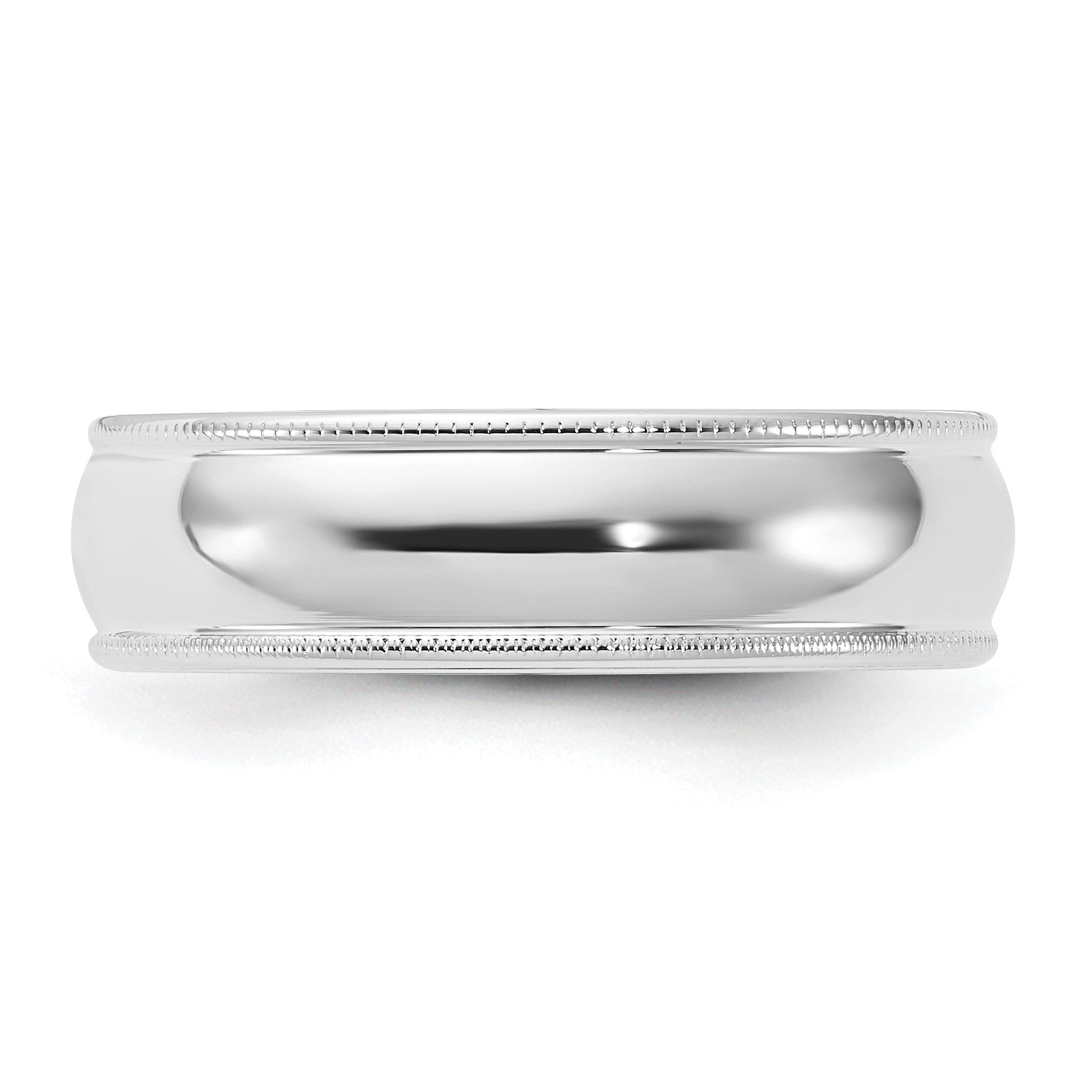 14K Weißgold 6 mm Ehering mit Milgrain, halbrund, Komfort-Passform