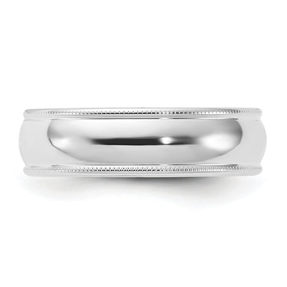 14K Weißgold 6 mm Ehering mit Milgrain, halbrund, Komfort-Passform