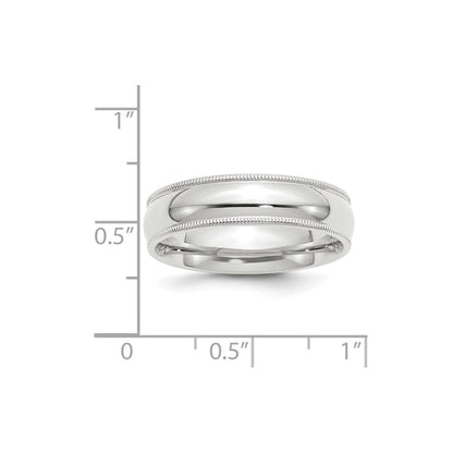 14K Weißgold 6 mm Ehering mit Milgrain, halbrund, Komfort-Passform
