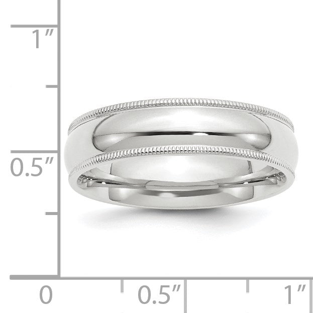 14K Weißgold 6 mm Ehering mit Milgrain, halbrund, Komfort-Passform