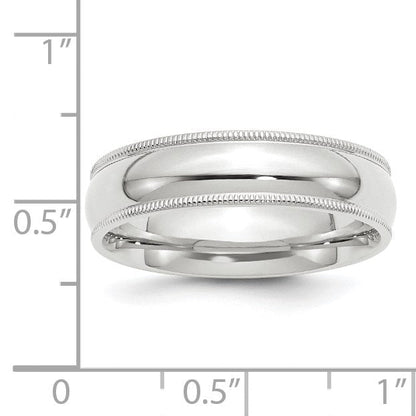 14K Weißgold 6 mm Ehering mit Milgrain, halbrund, Komfort-Passform