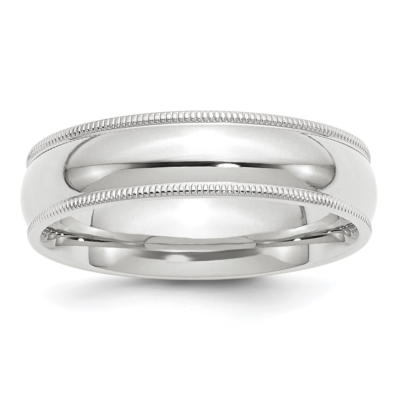14K Weißgold 6 mm Ehering mit Milgrain, halbrund, Komfort-Passform