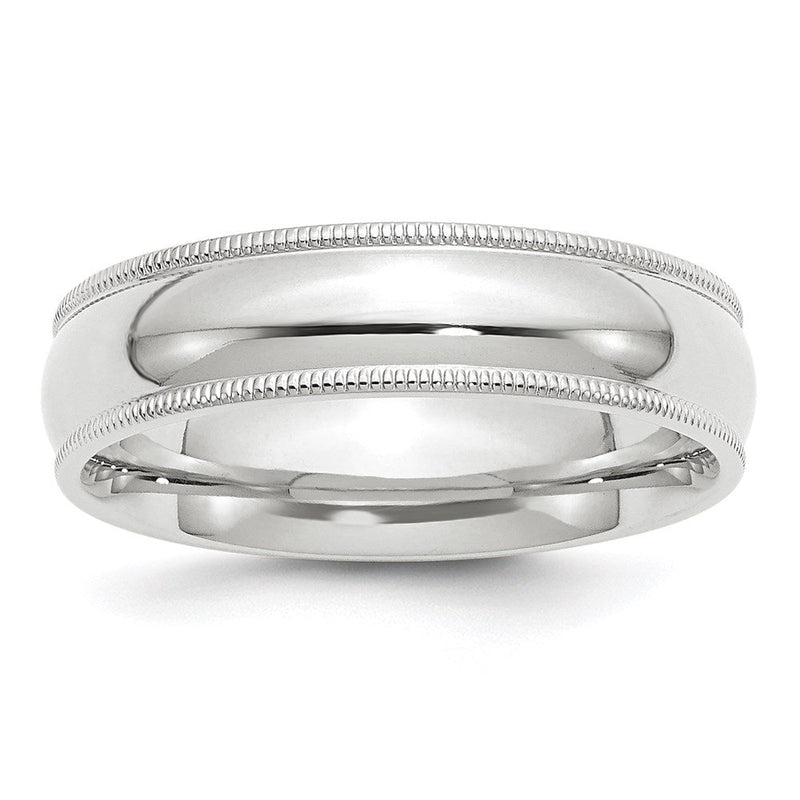 18K Weißgold 6mm Milgrain Halb Rund Komfort-Passform Ehering Ring