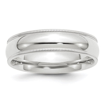 14K Weißgold 6 mm Ehering mit Milgrain, halbrund, Komfort-Passform