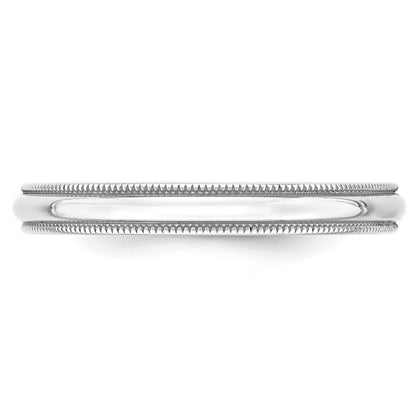 14K Weißgold 3 mm leichter Ehering mit Milgrain, halbrund