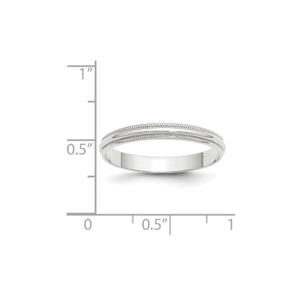 14K Weißgold 3 mm leichter Ehering mit Milgrain, halbrund