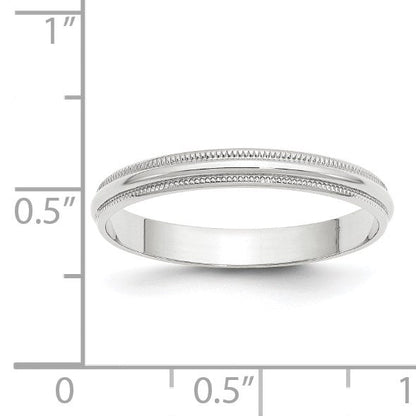10K Weißgold 3 mm leichter Ehering, halbrund, mit Milgrain