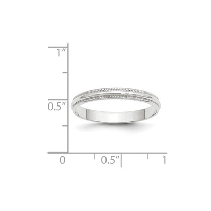 10K Weißgold 3 mm leichter Ehering, halbrund, mit Milgrain