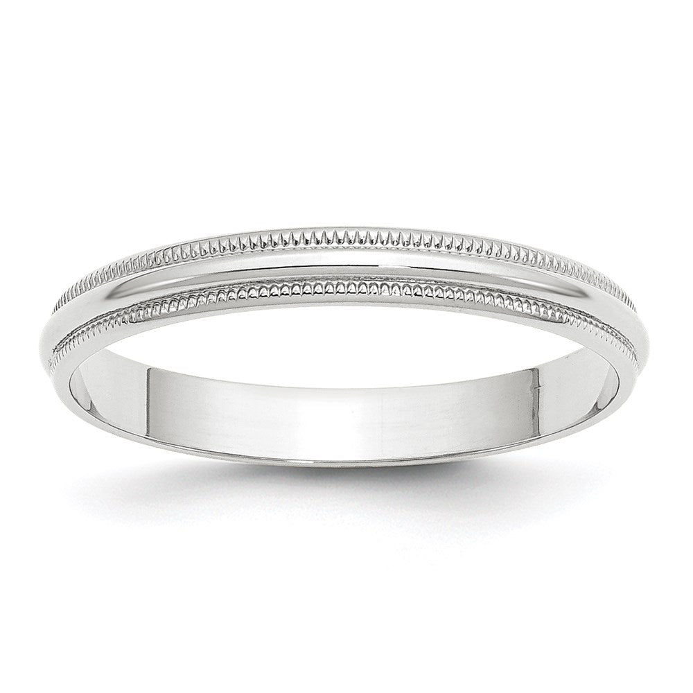 14K Weißgold 3 mm leichter Ehering mit Milgrain, halbrund