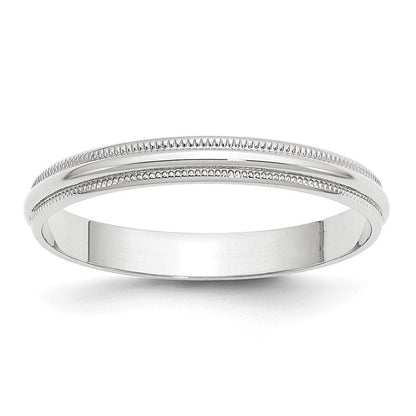 14K Weißgold 3 mm leichter Ehering mit Milgrain, halbrund