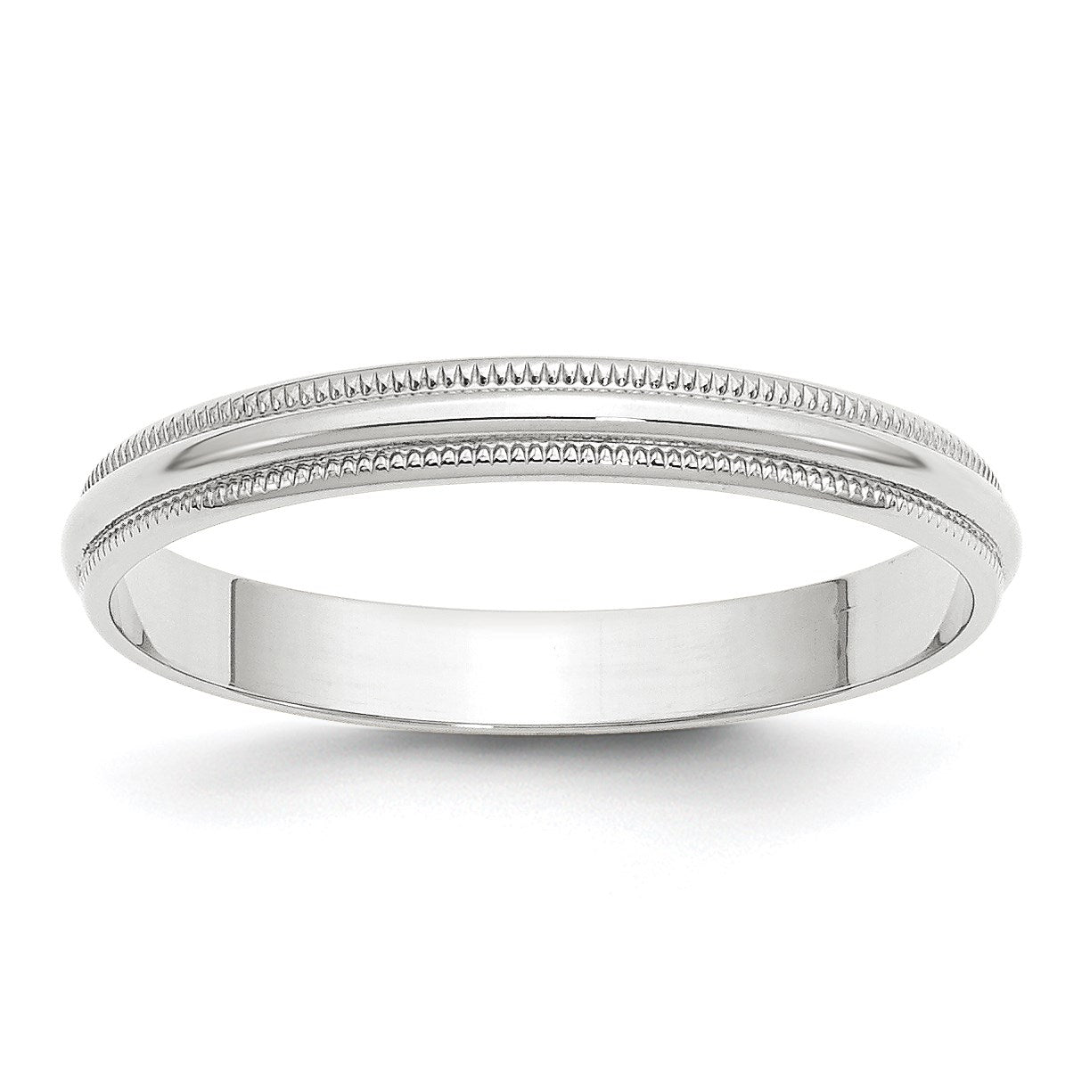 10K Weißgold 3 mm leichter Ehering, halbrund, mit Milgrain
