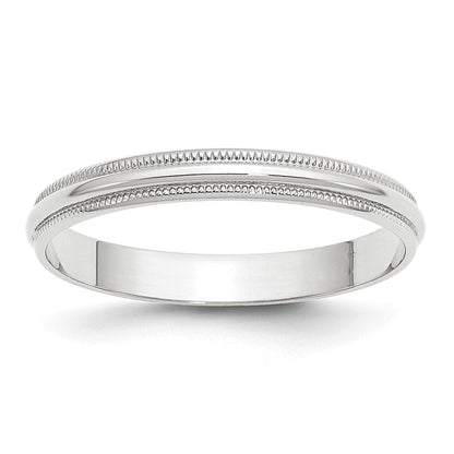 10K Weißgold 3 mm leichter Ehering, halbrund, mit Milgrain