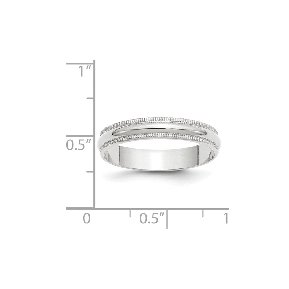 14K Weißgold 4 mm leichter Ehering mit Milgrain, halbrund