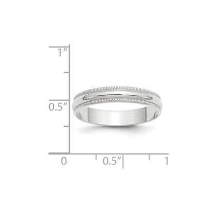 14K Weißgold 4 mm leichter Ehering mit Milgrain, halbrund