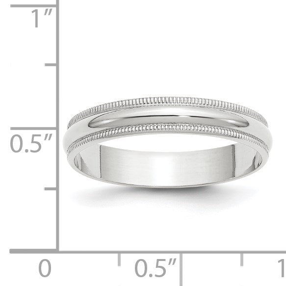 10K Weißgold 4 mm leichter Ehering mit Milgrain, halbrund