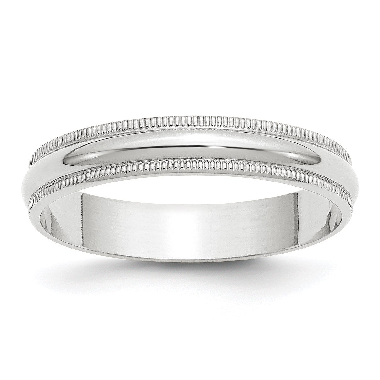 14K Weißgold 4 mm leichter Ehering mit Milgrain, halbrund