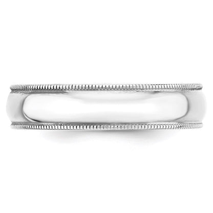 14K Weißgold 5 mm leichter Ehering mit Milgrain-Kante, halbrund