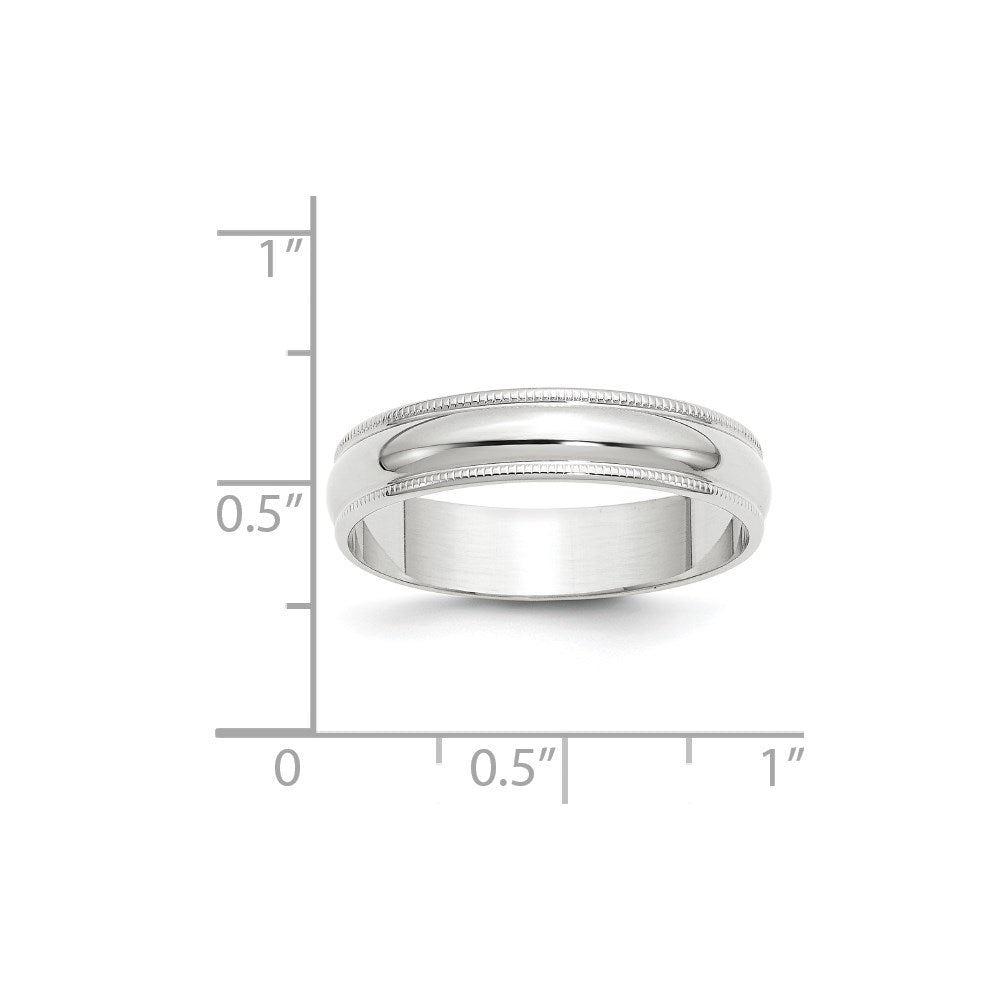 14K Weißgold 5 mm leichter Ehering mit Milgrain-Kante, halbrund