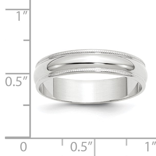 10k Weißgold 5 mm leichter Ehering, halbrund mit Milgrain