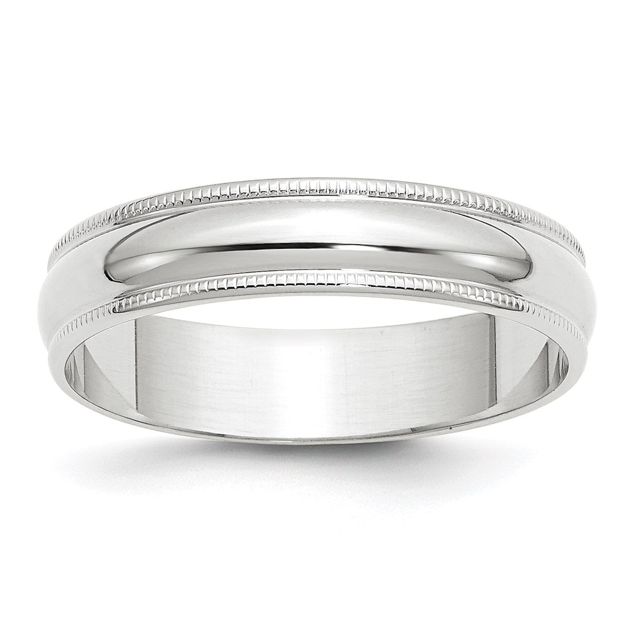 14K Weißgold 5 mm leichter Ehering mit Milgrain-Kante, halbrund