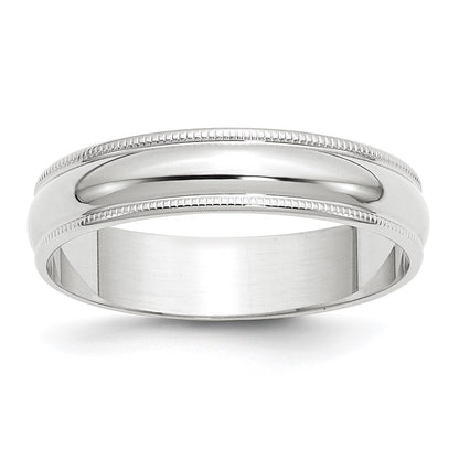 14K Weißgold 5 mm leichter Ehering mit Milgrain-Kante, halbrund