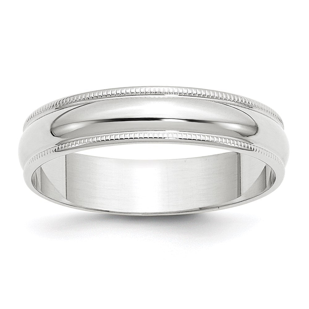 14K Weißgold 5 mm leichter Ehering mit Milgrain-Kante, halbrund