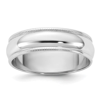 10K Weißgold 10Kw 5,5mm leichtgewichtiger Halbrund-Ring mit Milgrain-Rand, Größe 12
