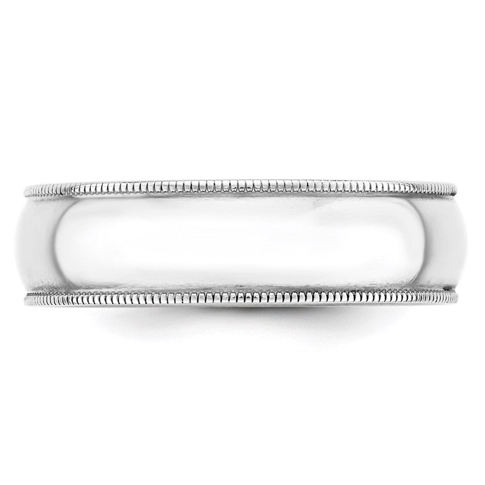 14K Weißgold 6 mm leichter Ehering mit Milgrain, halbrund