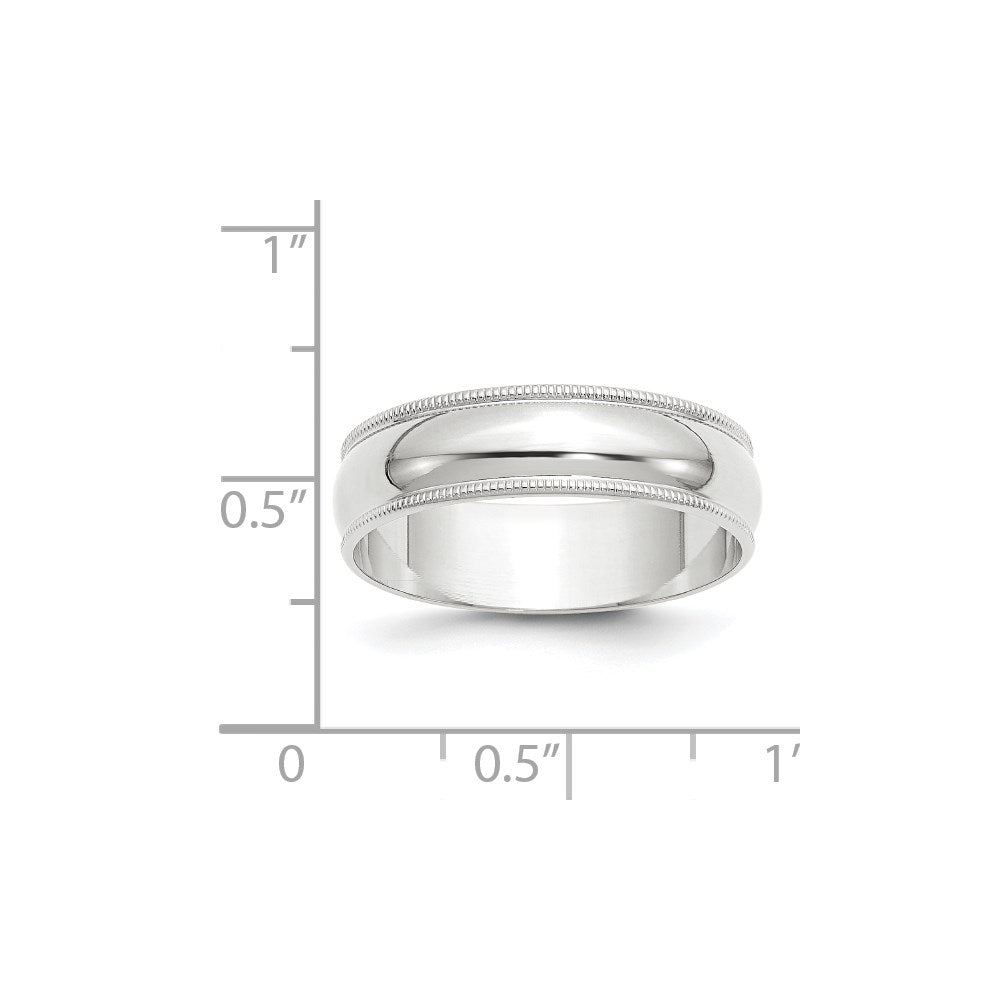 10k Weißgold 6 mm leichter Ehering, halbrund mit Milgrain