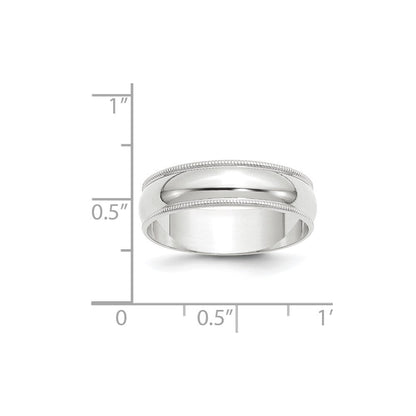 10k Weißgold 6 mm leichter Ehering, halbrund mit Milgrain
