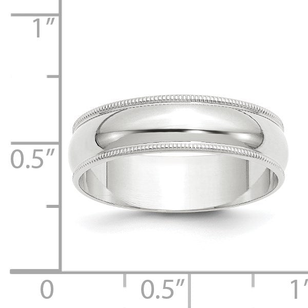 14K Weißgold 6 mm leichter Ehering mit Milgrain, halbrund