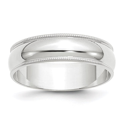 14K Weißgold 6 mm leichter Ehering mit Milgrain, halbrund
