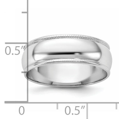 10K. Weißgold 10Kw 6,5 mm Leichtgewicht-Halbrundring mit Milgrain, Größe 4