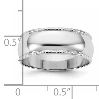 10K Weißgold 10Kw 7mm Leichter Milgrain Halbrund-Ring, Größe 8,5