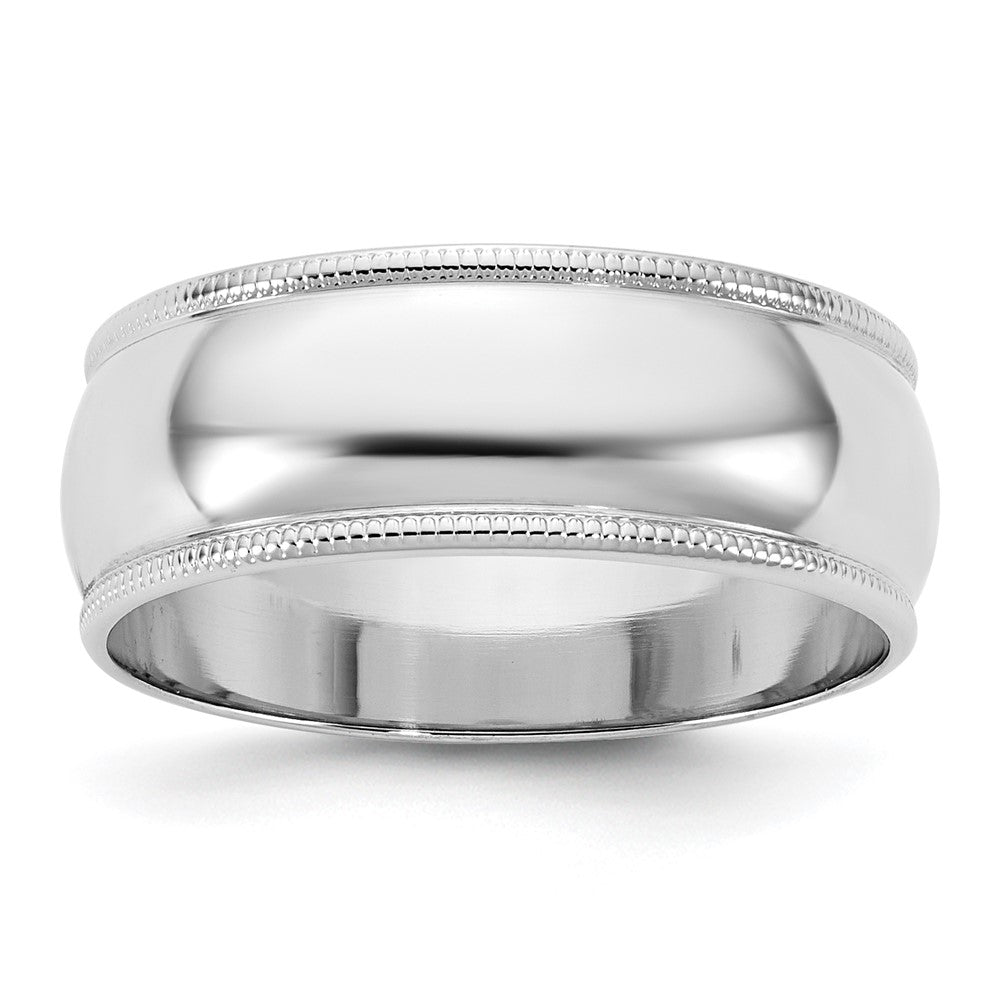 10K Weißgold 7mm leichtgewichtiger Milgrain-Halbrundring, Größe 7