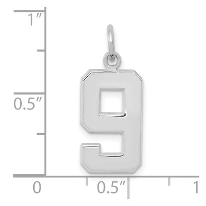 585 Weißgold Medium Polierter Zahl-9-Charm