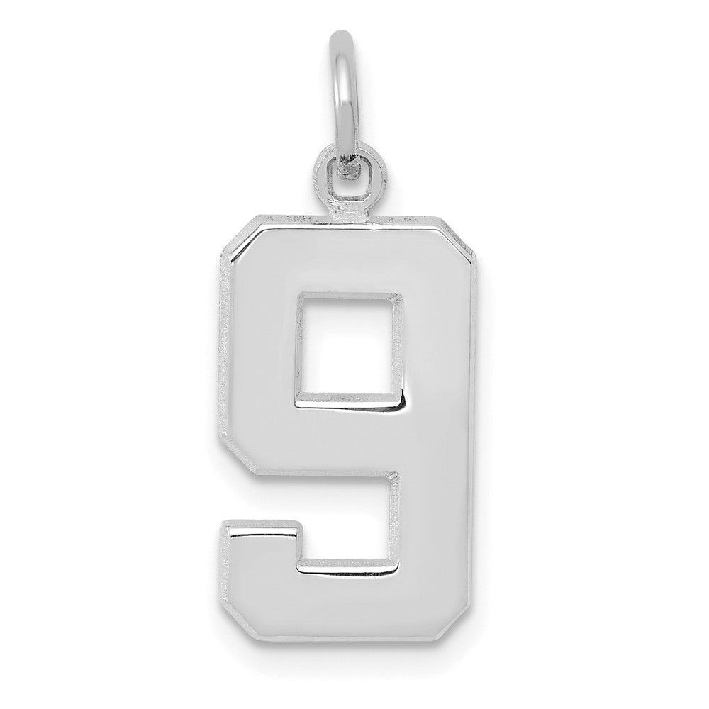 585 Weißgold Medium Polierter Zahl-9-Charm