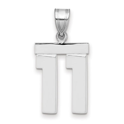 14K Weißgold mittelgroßer polierter Zahl-11-Charm