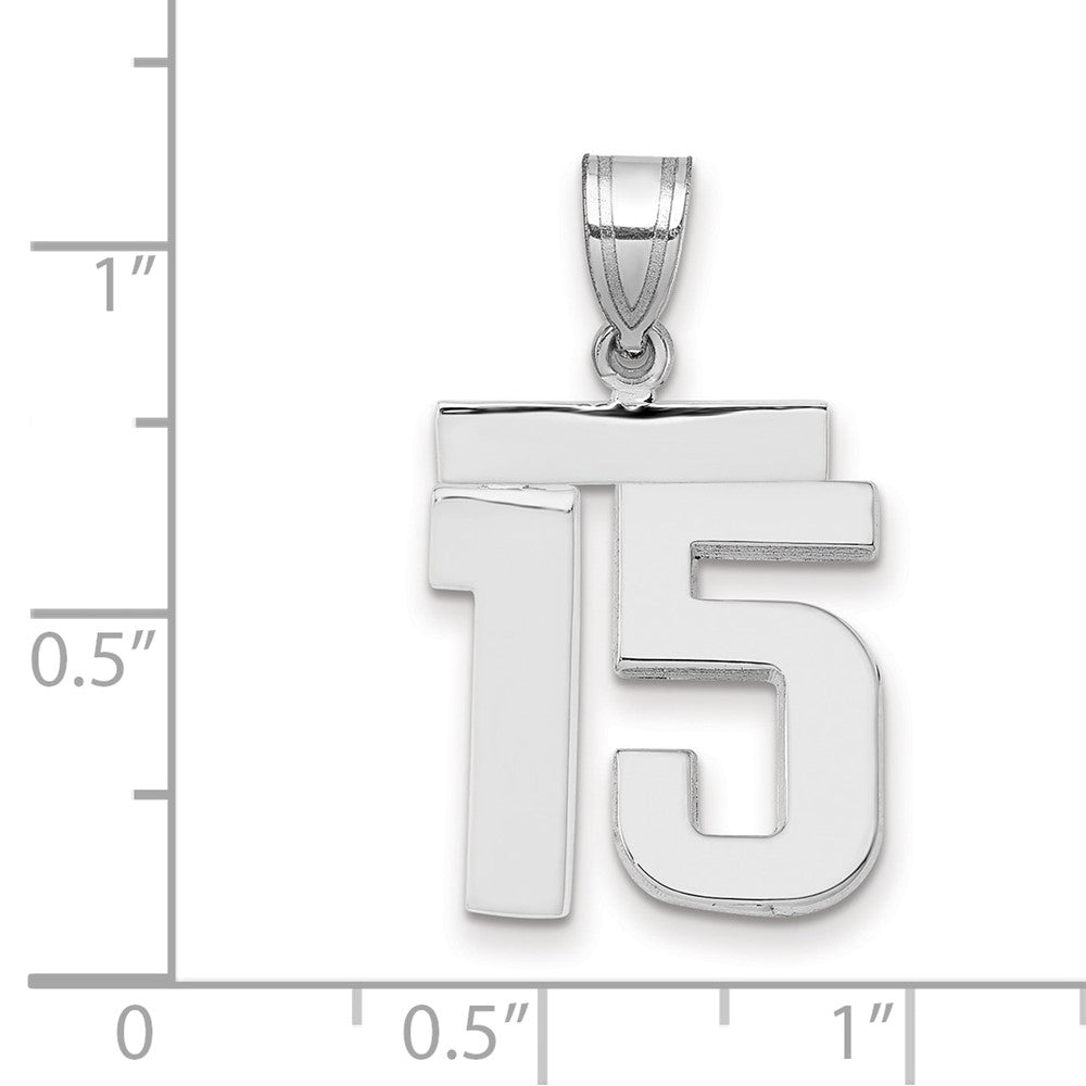 14K Weißgold mittelgroßer polierter Charm Zahl 15